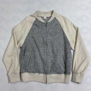 🏆GAP Full Zip Bomber Jacket Womens M Gray Heather Cream Casual Athleisure Coat